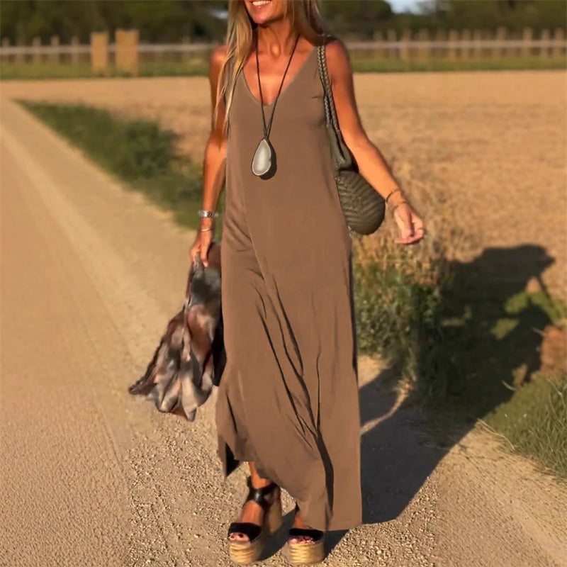 Elegantes, ärmelloses Maxikleid mit V-Ausschnitt