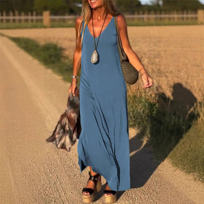 Elegantes, ärmelloses Maxikleid mit V-Ausschnitt