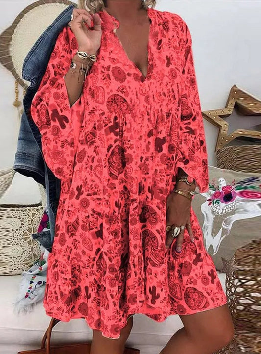 Weites kurzes Kleid mit elegantem Design und langen Ärmeln