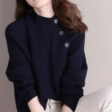 Paloma - Eleganter Herbstpullover mit geknöpftem Halbkragen für Frauen