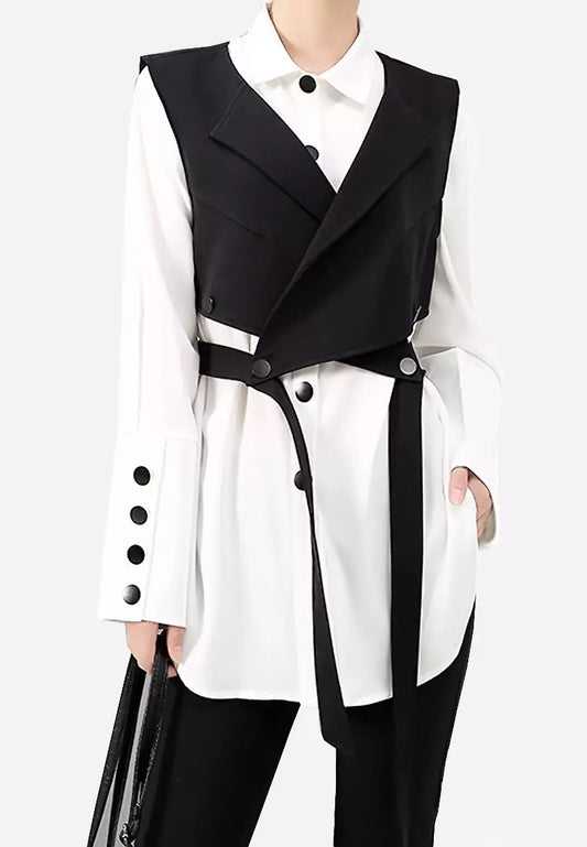 Quarius Bluse | Langarmbluse mit schwarzer Strickjacke