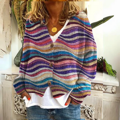 Damen Strickjacke mit Blumenknöpfen
