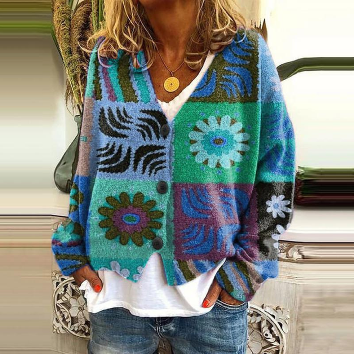 Damen Strickjacke mit Blumenknöpfen