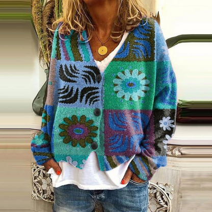 Damen Strickjacke mit Blumenknöpfen
