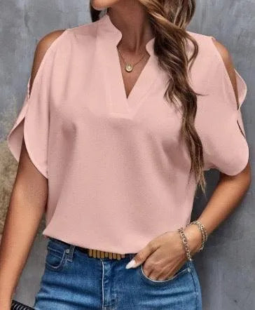 Damen Top - Elegant - Offene Schultern, V-Ausschnitt, leichter Stoff - Perfekt für Sommerausflüge