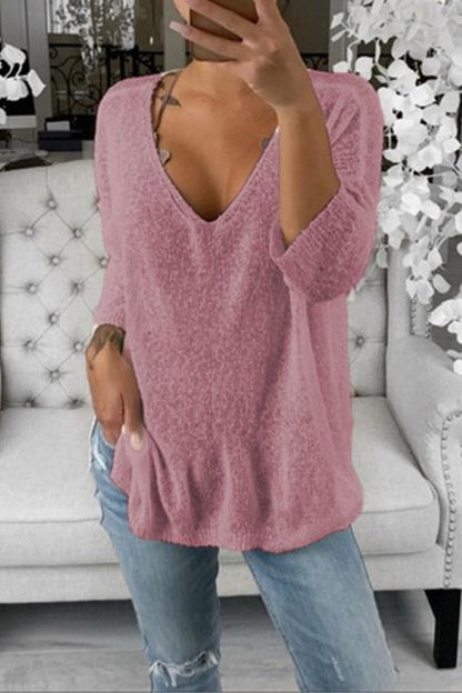 V-Ausschnitt Freizeitpullover für Frauen