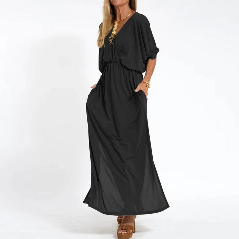 Langes Kleid mit V-Ausschnitt