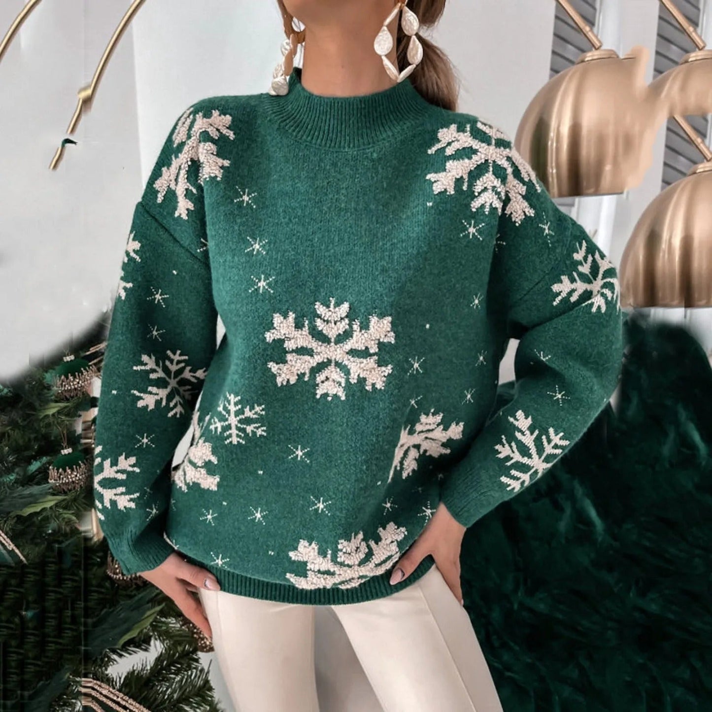 Mira - Strickpullover mit Schneeflockenmuster für Frauen