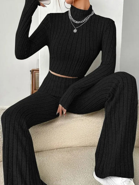 Lena - Zweiteiliges Set aus Strick mit langärmeligem Oberteil und Hose für Frauen