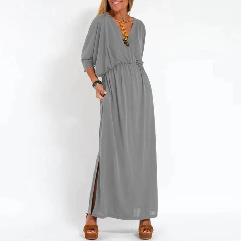 Langes Kleid mit V-Ausschnitt