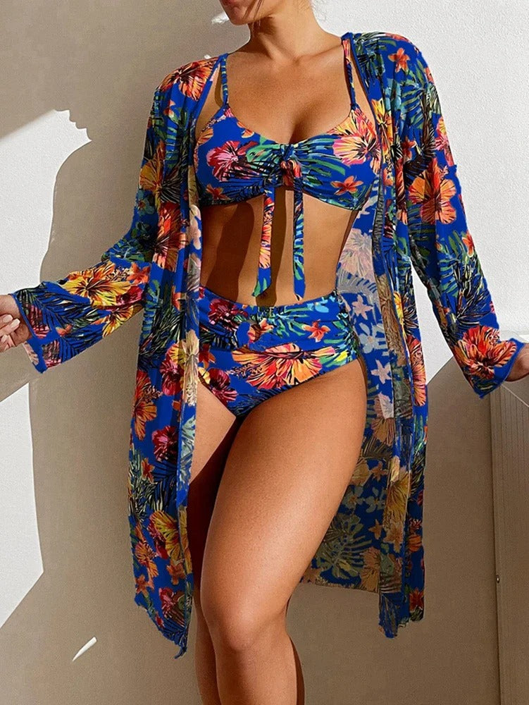 Bikini mit Blumendruck und Overlay