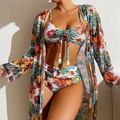 Bikini mit Blumendruck und Overlay