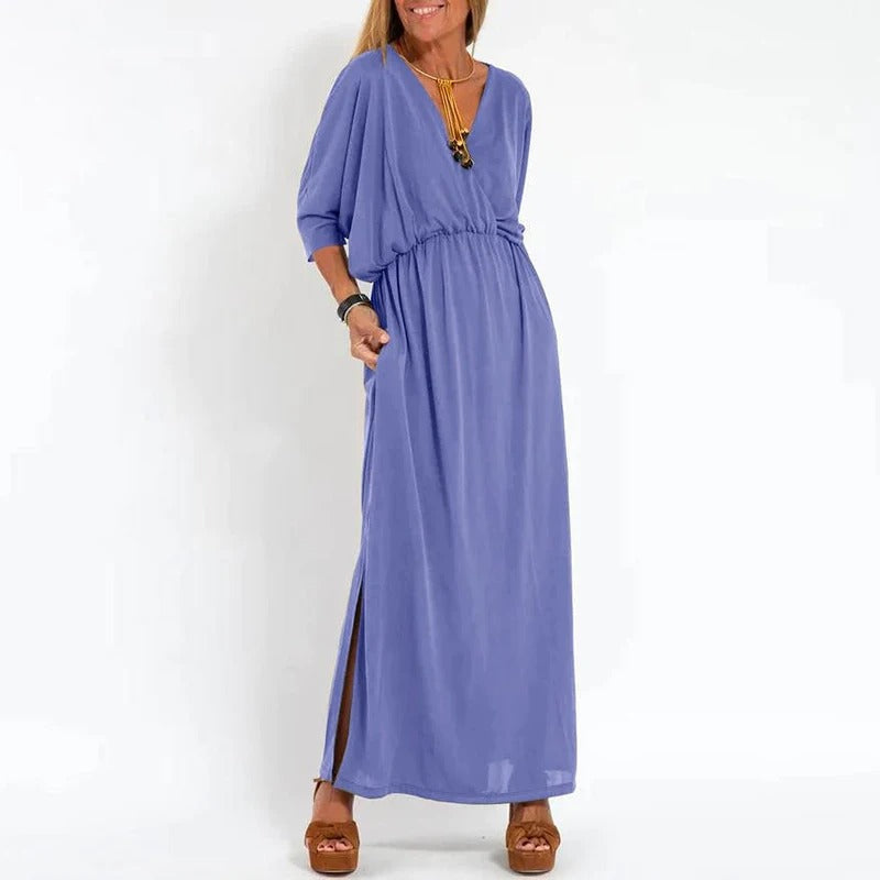 Langes Kleid mit V-Ausschnitt