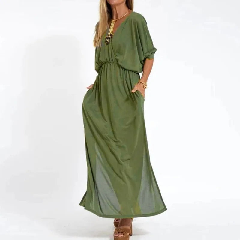 Langes Kleid mit V-Ausschnitt