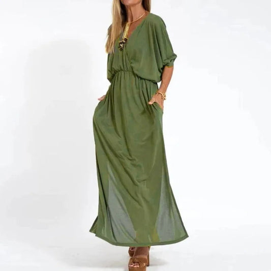 Langes Kleid mit V-Ausschnitt