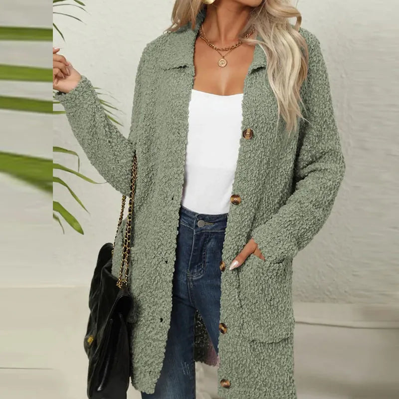 Kourtney - Lange Strickweste mit Taschen aus weichem Plüsch für Frauen