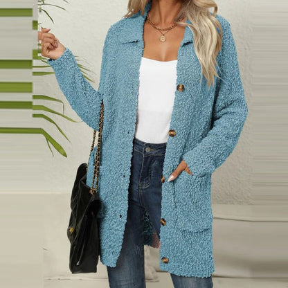 Kourtney - Lange Strickweste mit Taschen aus weichem Plüsch für Frauen