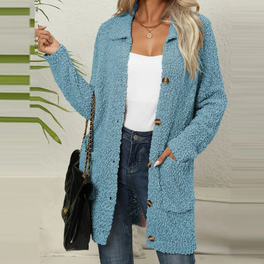 Kourtney - Lange Strickweste mit Taschen aus weichem Plüsch für Frauen