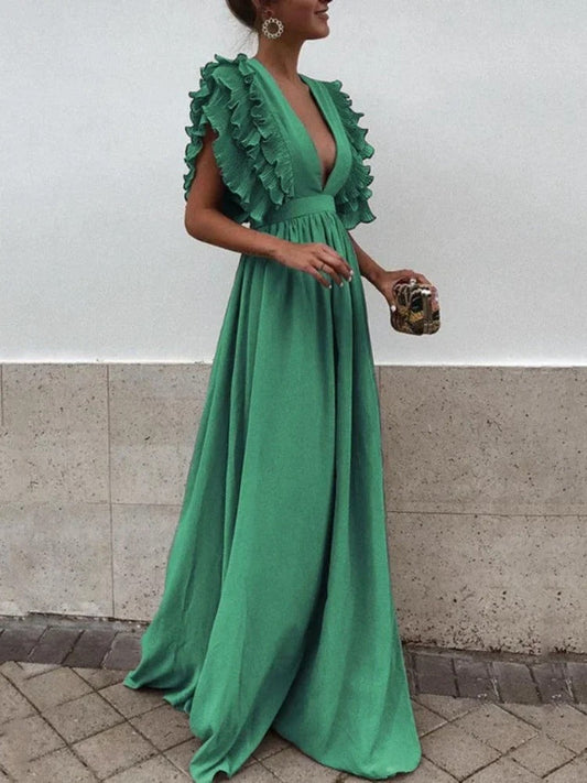 Helena - Elegantes Kleid mit V-Ausschnitt und gerüschten Ärmeln
