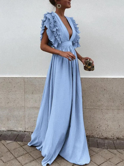 Helena - Elegantes Kleid mit V-Ausschnitt und gerüschten Ärmeln