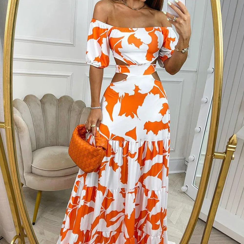 Evelyn - Schulternahes Kleid mit Spitze und Ausschnitten