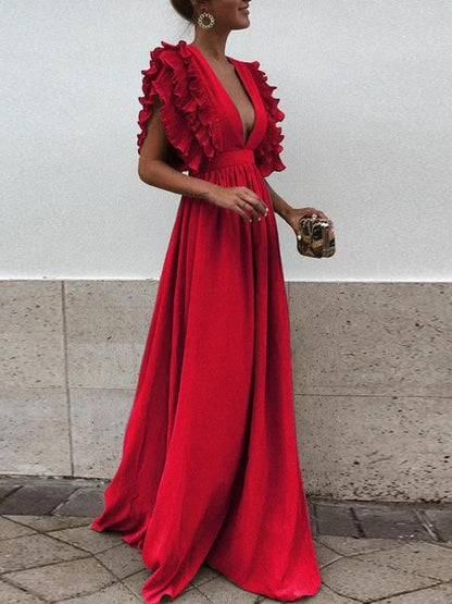 Helena - Elegantes Kleid mit V-Ausschnitt und gerüschten Ärmeln