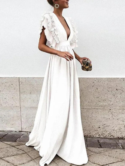 Helena - Elegantes Kleid mit V-Ausschnitt und gerüschten Ärmeln