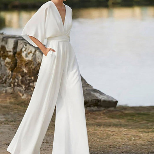 Sonne - Halbarm Jumpsuit Weite Beine