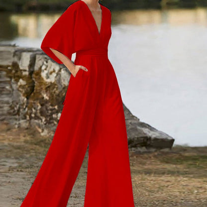 Sonne - Halbarm Jumpsuit Weite Beine
