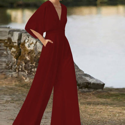 Sonne - Halbarm Jumpsuit Weite Beine