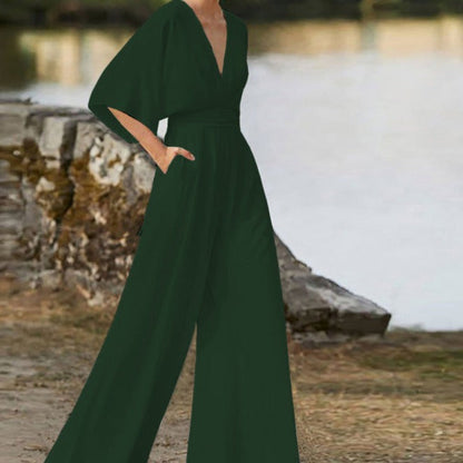 Sonne - Halbarm Jumpsuit Weite Beine