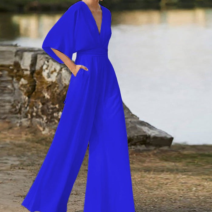 Sonne - Halbarm Jumpsuit Weite Beine