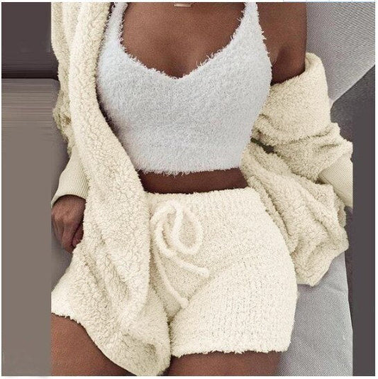 Flauschiges Pyjama-Set für Frauen | 3-teilige Winter Loungewear