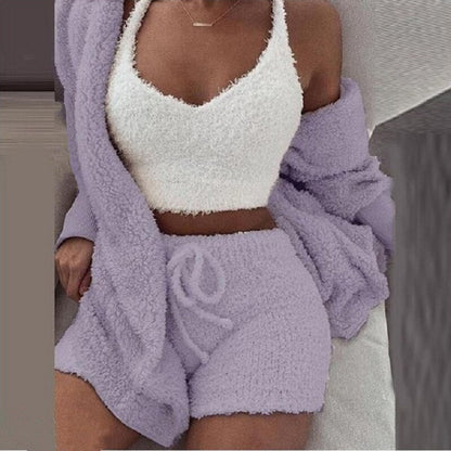 Flauschiges Pyjama-Set für Frauen | 3-teilige Winter Loungewear