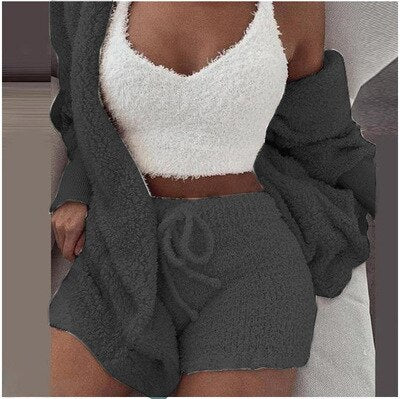 Flauschiges Pyjama-Set für Frauen | 3-teilige Winter Loungewear
