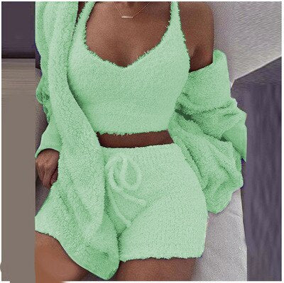 Flauschiges Pyjama-Set für Frauen | 3-teilige Winter Loungewear