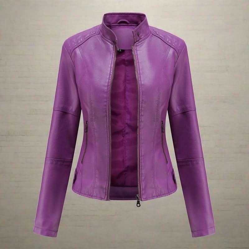 Hochwertige Lederjacke mit Reißverschlusstasche für Damen