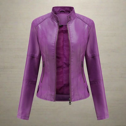 Hochwertige Lederjacke mit Reißverschlusstasche für Damen