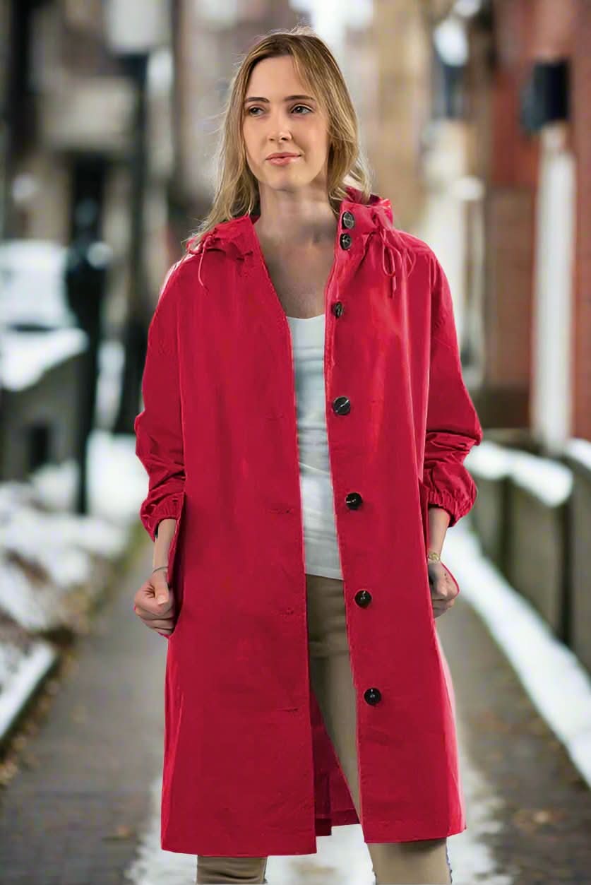 Eleganter, vielseitiger und wasserdichter Regenmantel mit Kapuze für Damen