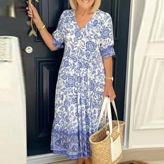 Elegantes Boho-Kleid mit V-Ausschnitt
