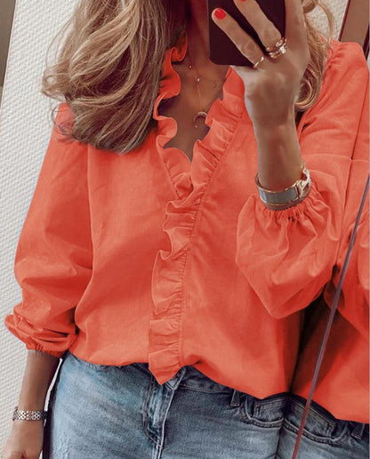 CLARISSE | Bluse mit V-Ausschnitt und Rüschen