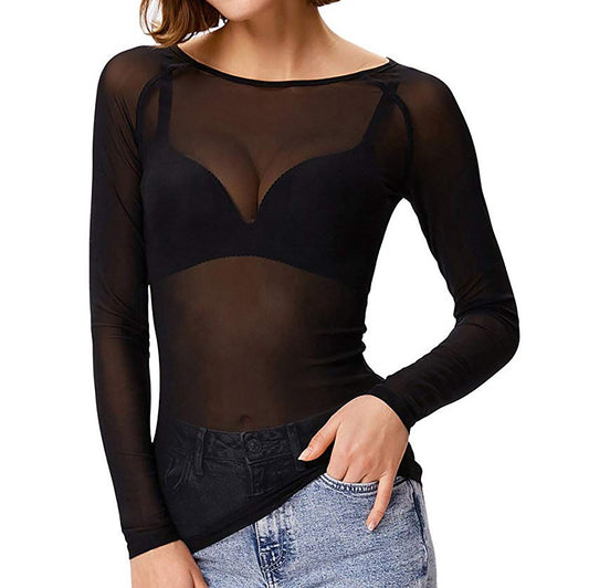 MELINDA | Glänzendes Mesh Stylisches Langarm-Shirt