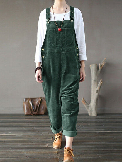 Cordsamt einfarbig lässiger Jumpsuit mit Taschen