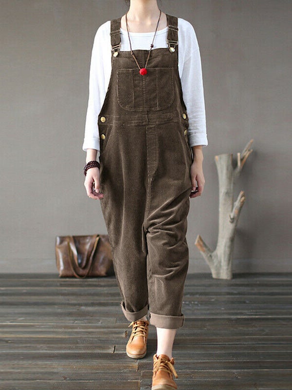 Cordsamt einfarbig lässiger Jumpsuit mit Taschen