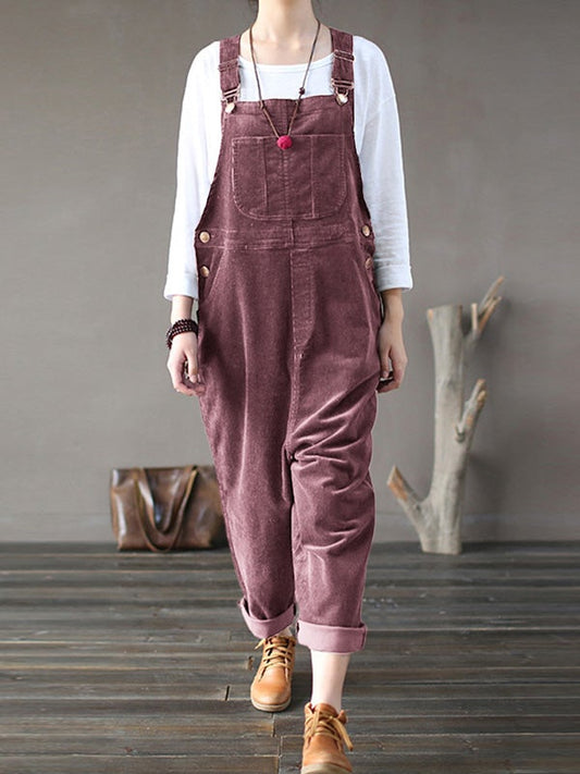 Cordsamt einfarbig lässiger Jumpsuit mit Taschen