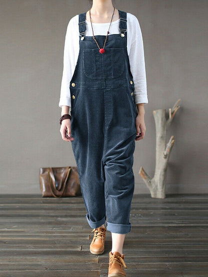 Cordsamt einfarbig lässiger Jumpsuit mit Taschen