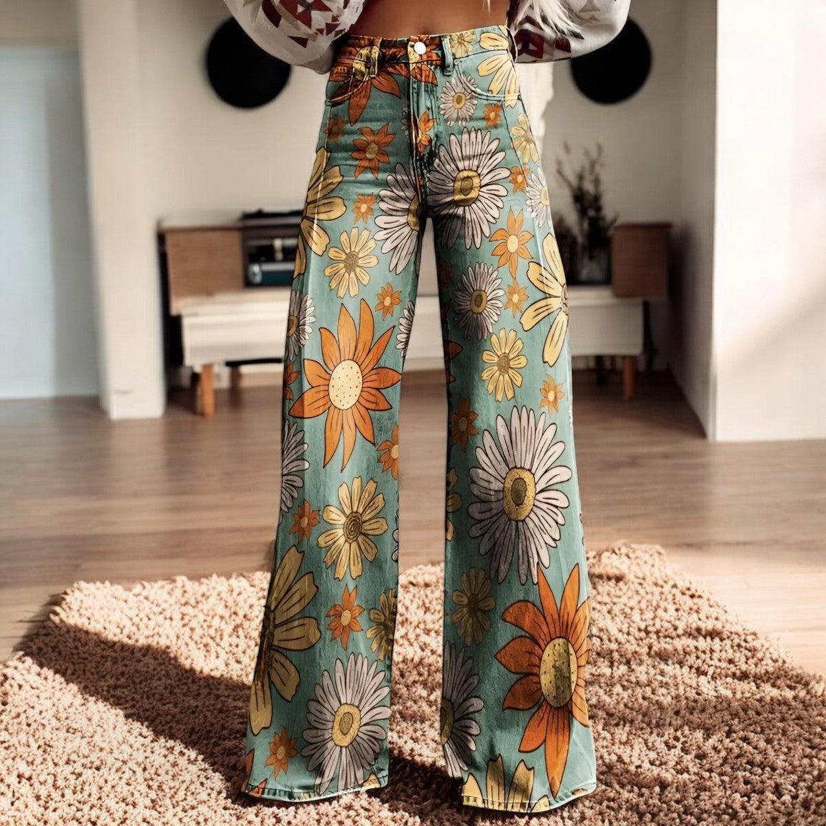 Luna | Weite Hose mit Blumendruck | Boho Chic | Weicher Stoff