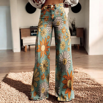 Luna | Weite Hose mit Blumendruck | Boho Chic | Weicher Stoff