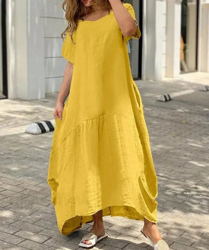 Damen-Maxikleid mit weitem V-Ausschnitt und kurzen Ärmeln
