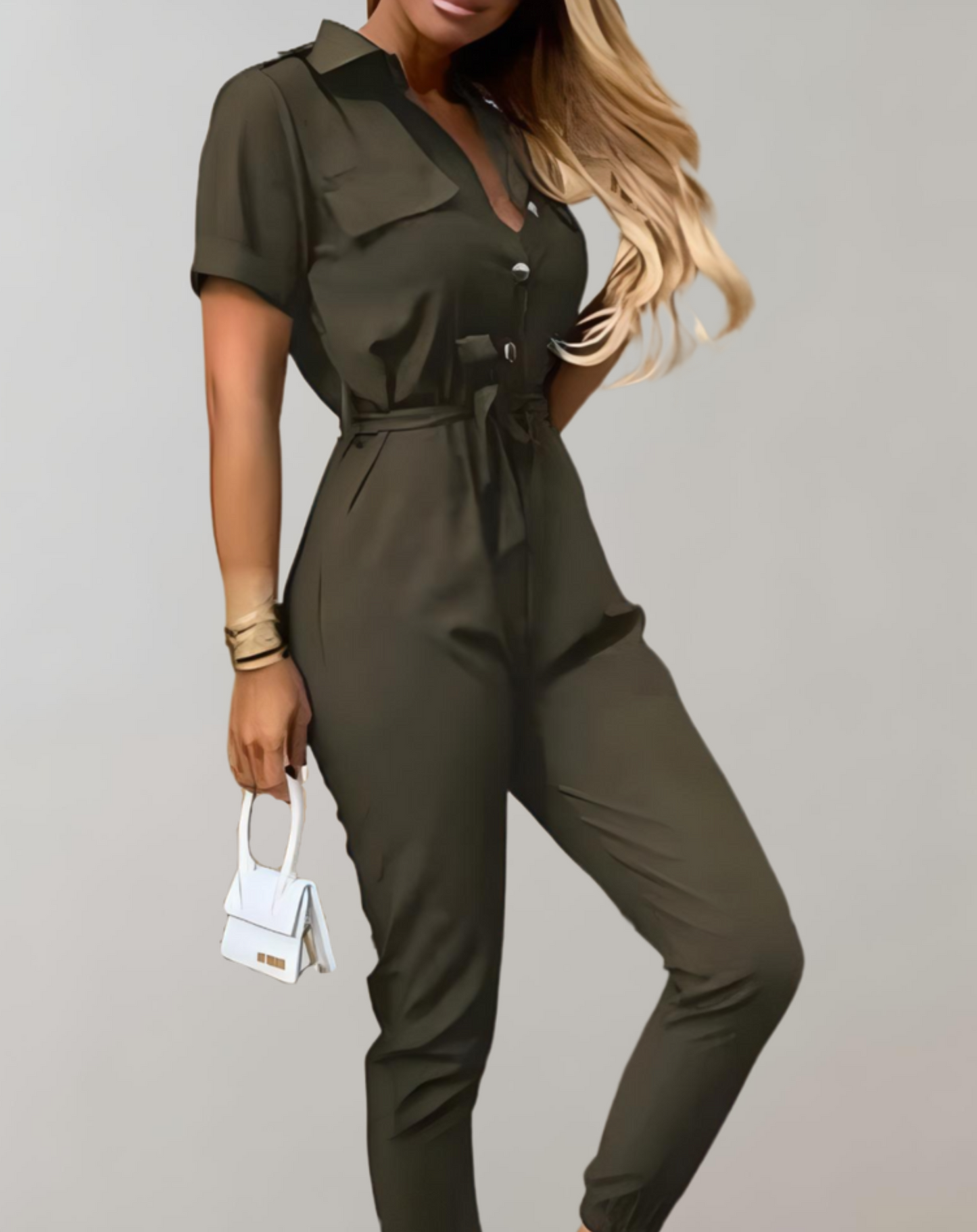 Clea - Bodycon Jumpsuit mit Knöpfen und Fliege